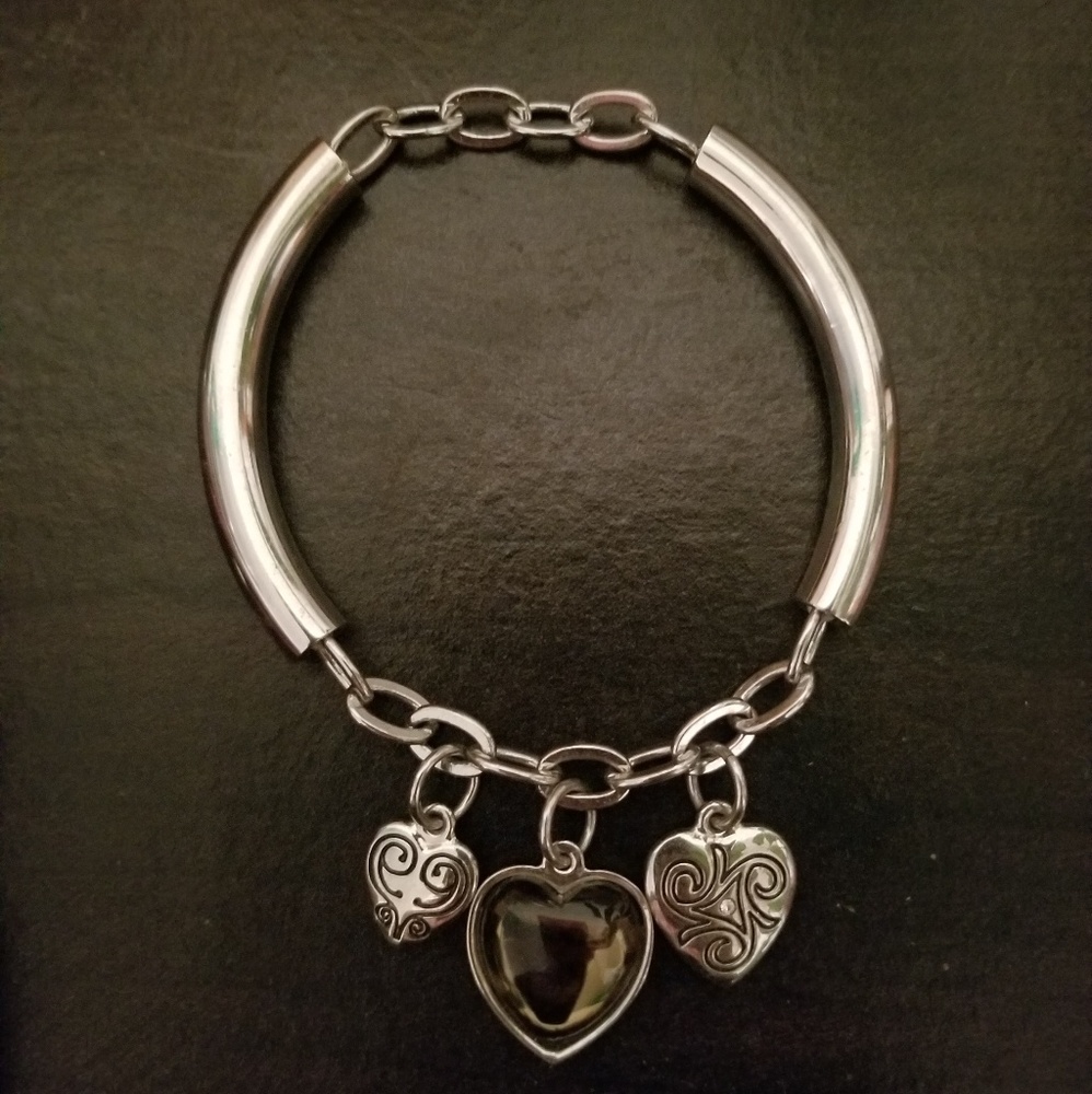 Heart to Heart Charm / silver smoky amber